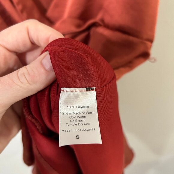 Lucy In The Sky Satin Ruffle Slip Dress Rustic Red Orange Women's Size Small - Picture 5 of 7